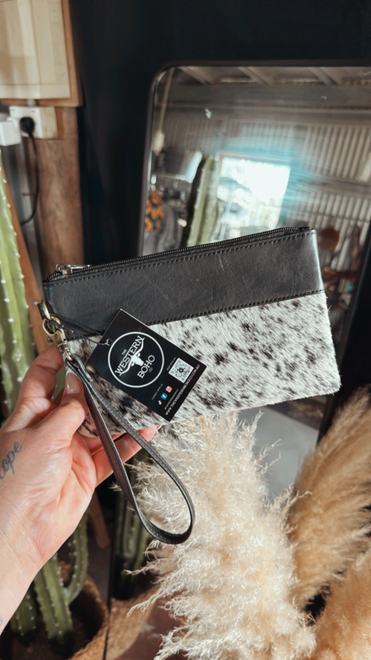 Small Black Cowhide Clutch - The Western Boho Co