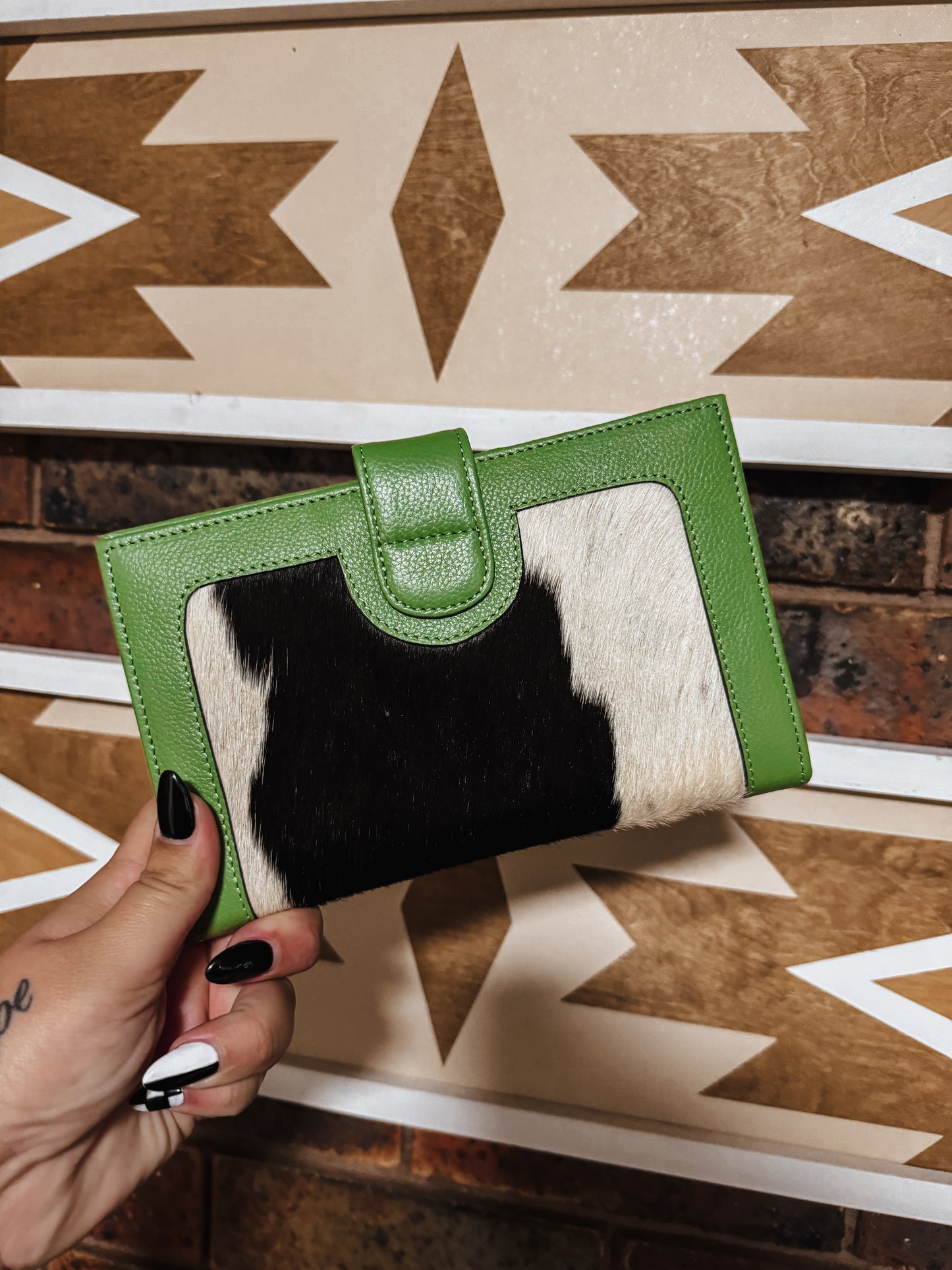 Green Leather + Black Cowhide Wallet - The Western Boho Co