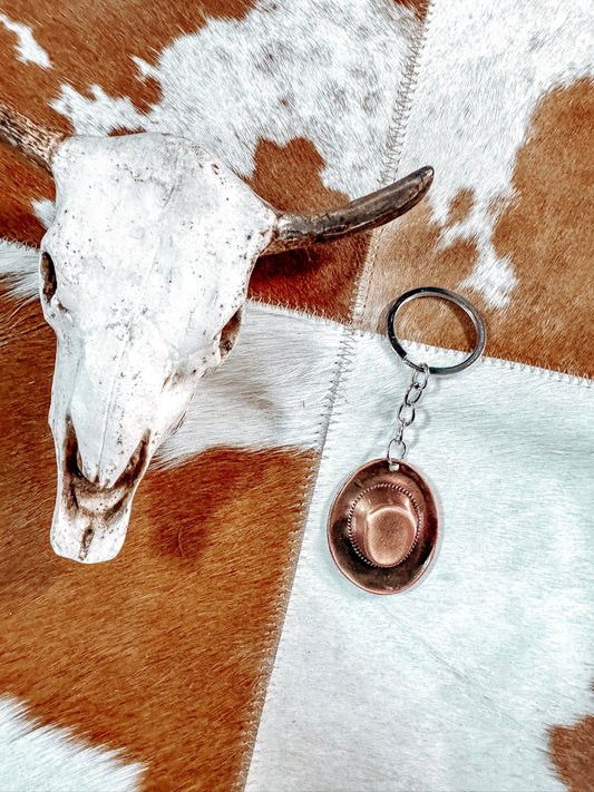 Bronze Metal Cowboy Hat Keychain - The Western Boho Co