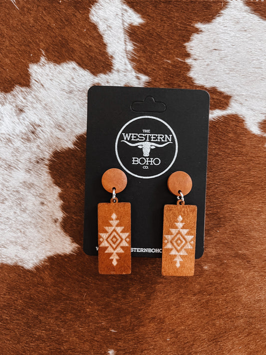 Wooden Aztec Dangle Earrings - The Western Boho Co