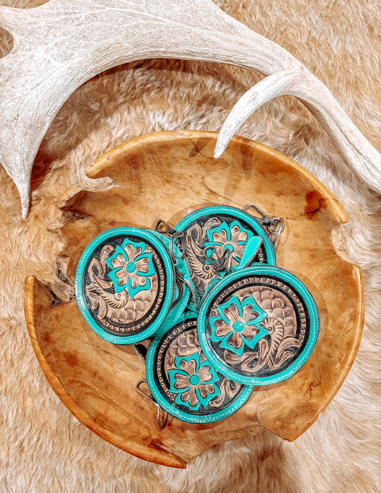 Tooled Turquoise Round Coin Purse