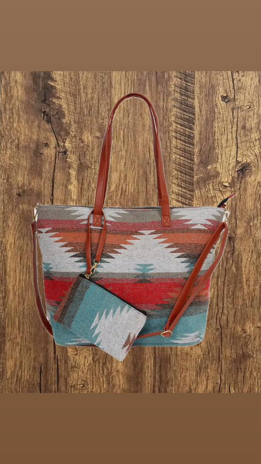 Aztec Tote Bag W/Clutch - The Western Boho Co