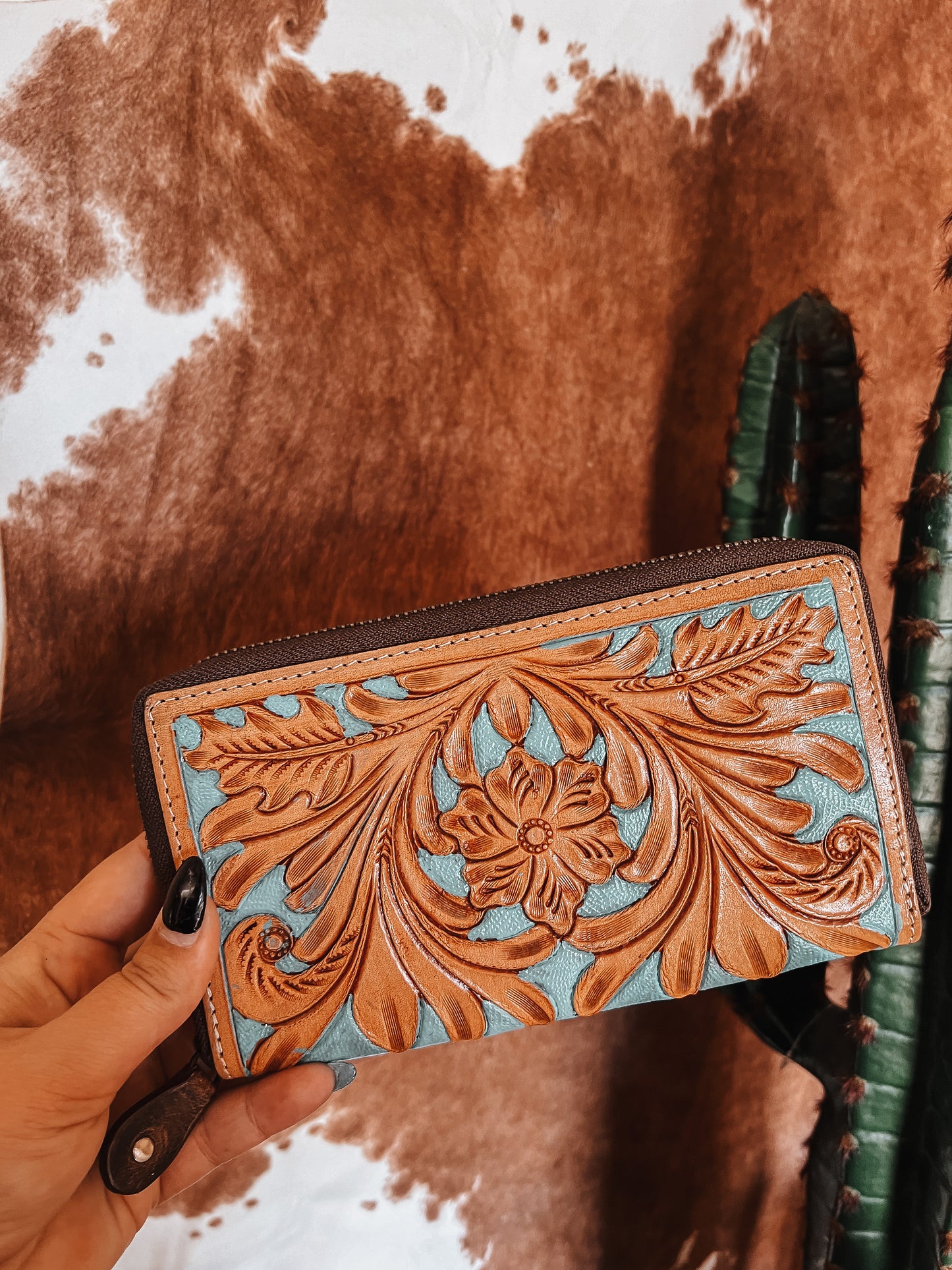 Turquoise Tooled Leather Wallet - The Western Boho Co