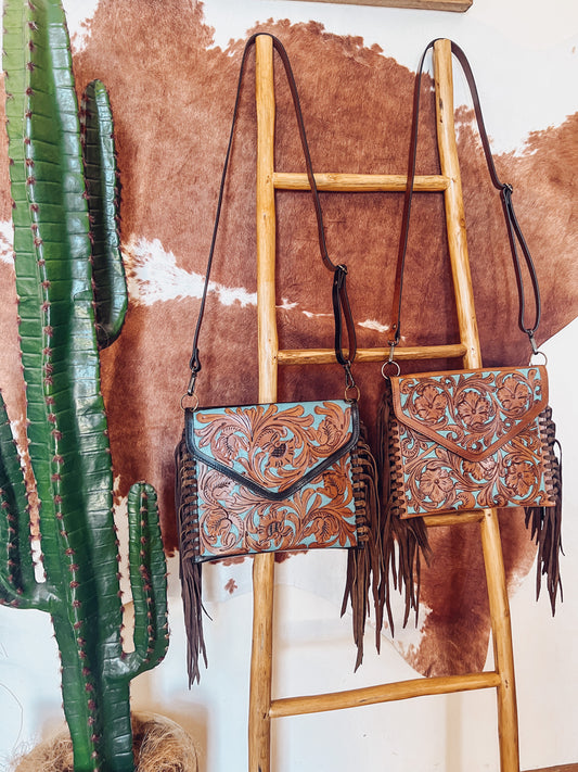 Tooled Turquoise Envelope Crossbody Bag - The Western Boho Co