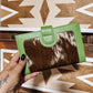 Green Leather + Tan Cowhide Wallet - The Western Boho Co