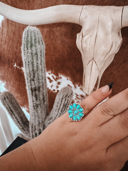 Flower Turquoise Concho Western Ring - The Western Boho Co