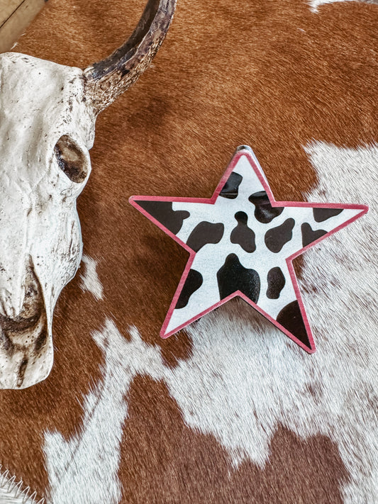 Pink + Cow Print Star Hair Claw - The Western Boho Co