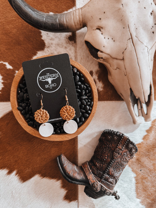 Rattan & White Dangles - The Western Boho Co