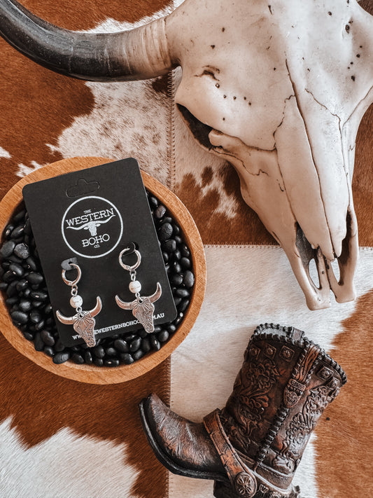 Desert White Stone & Bull Earrings - The Western Boho Co