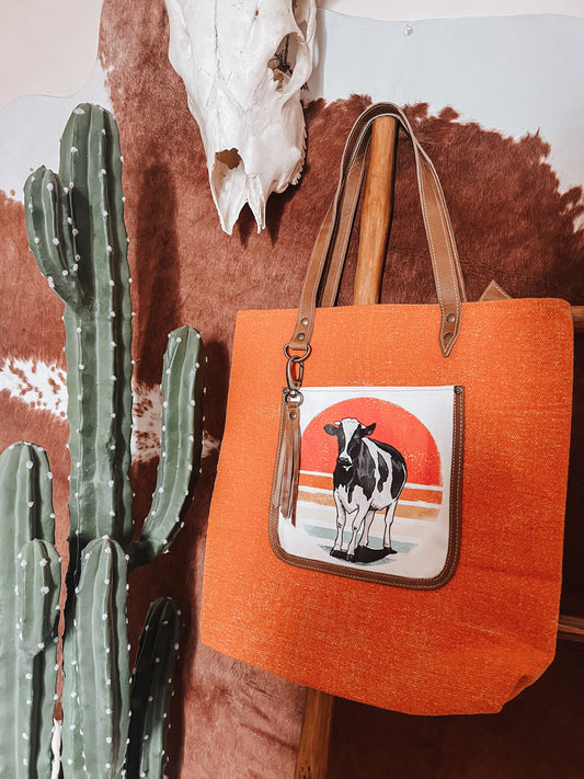 Cow Sunset Rust Canvas Tote - The Western Boho Co