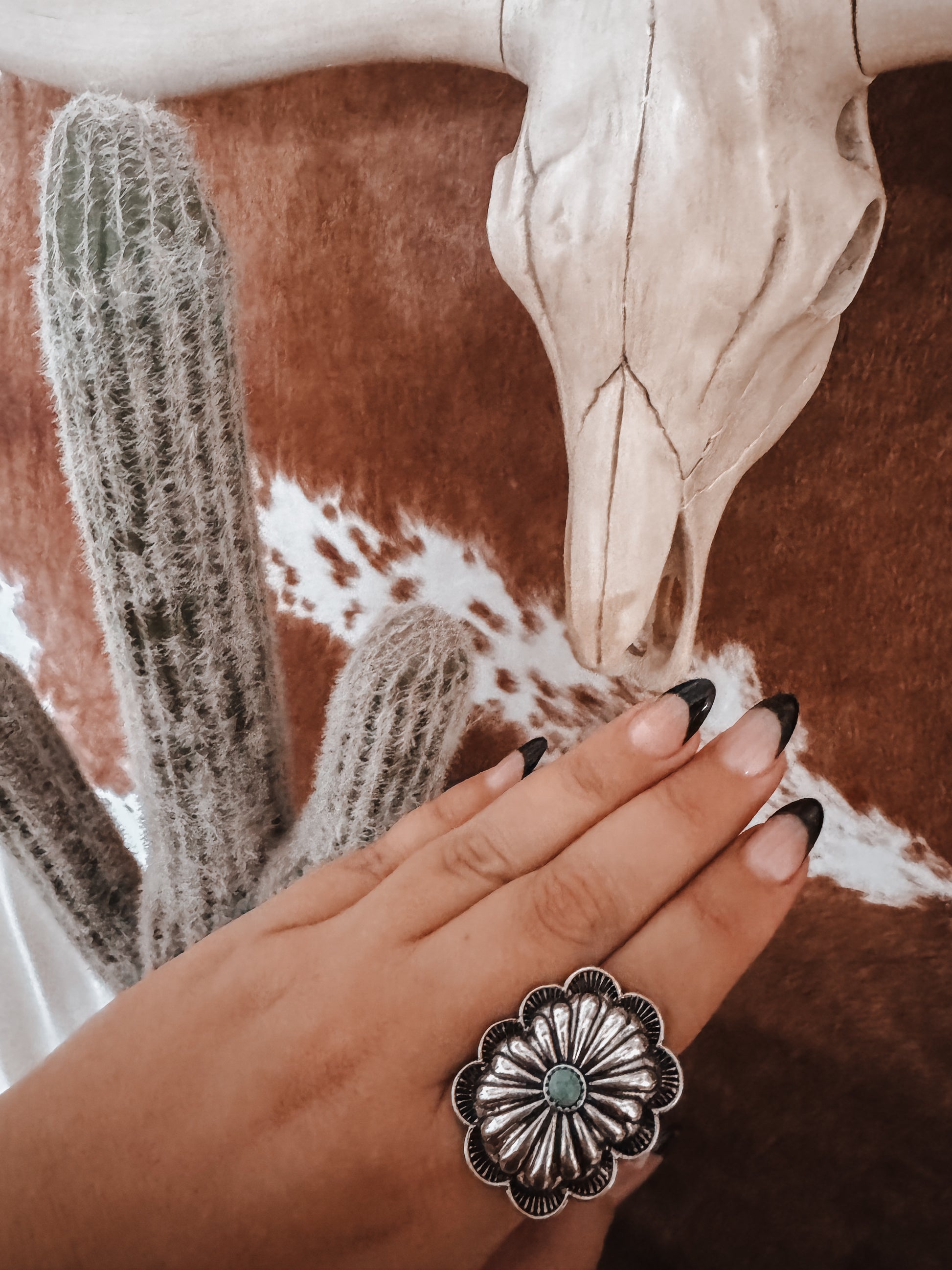 Silver + Turquoise Concho Adjustable Western Ring - The Western Boho Co