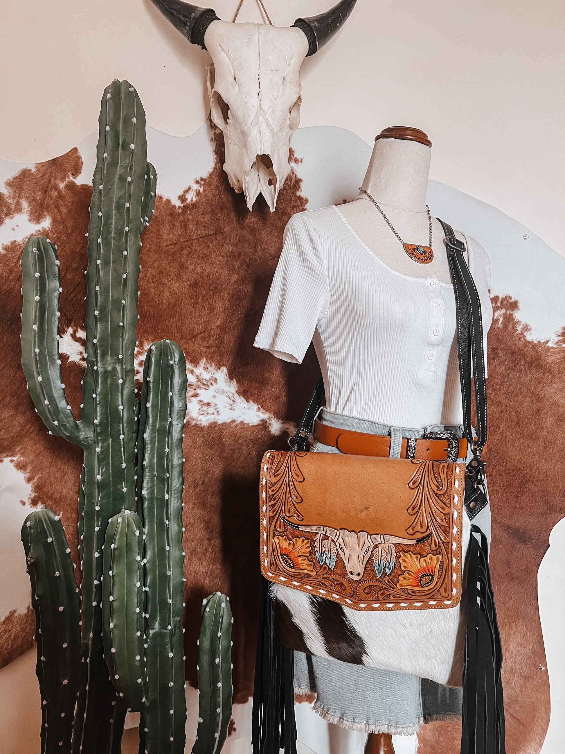 Tooled Steerhead Western Cowhide Bag - The Western Boho Co