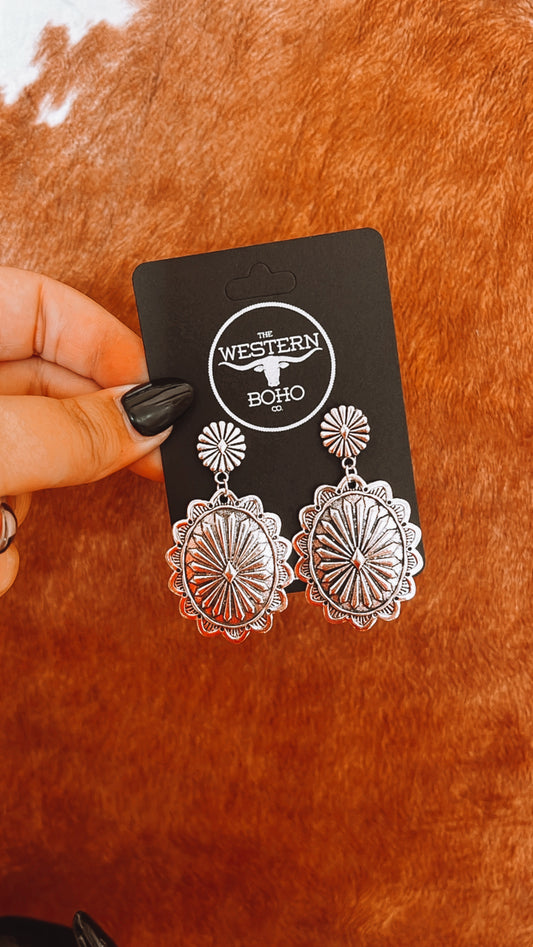 Silver Concho Dangle Earrings - The Western Boho Co