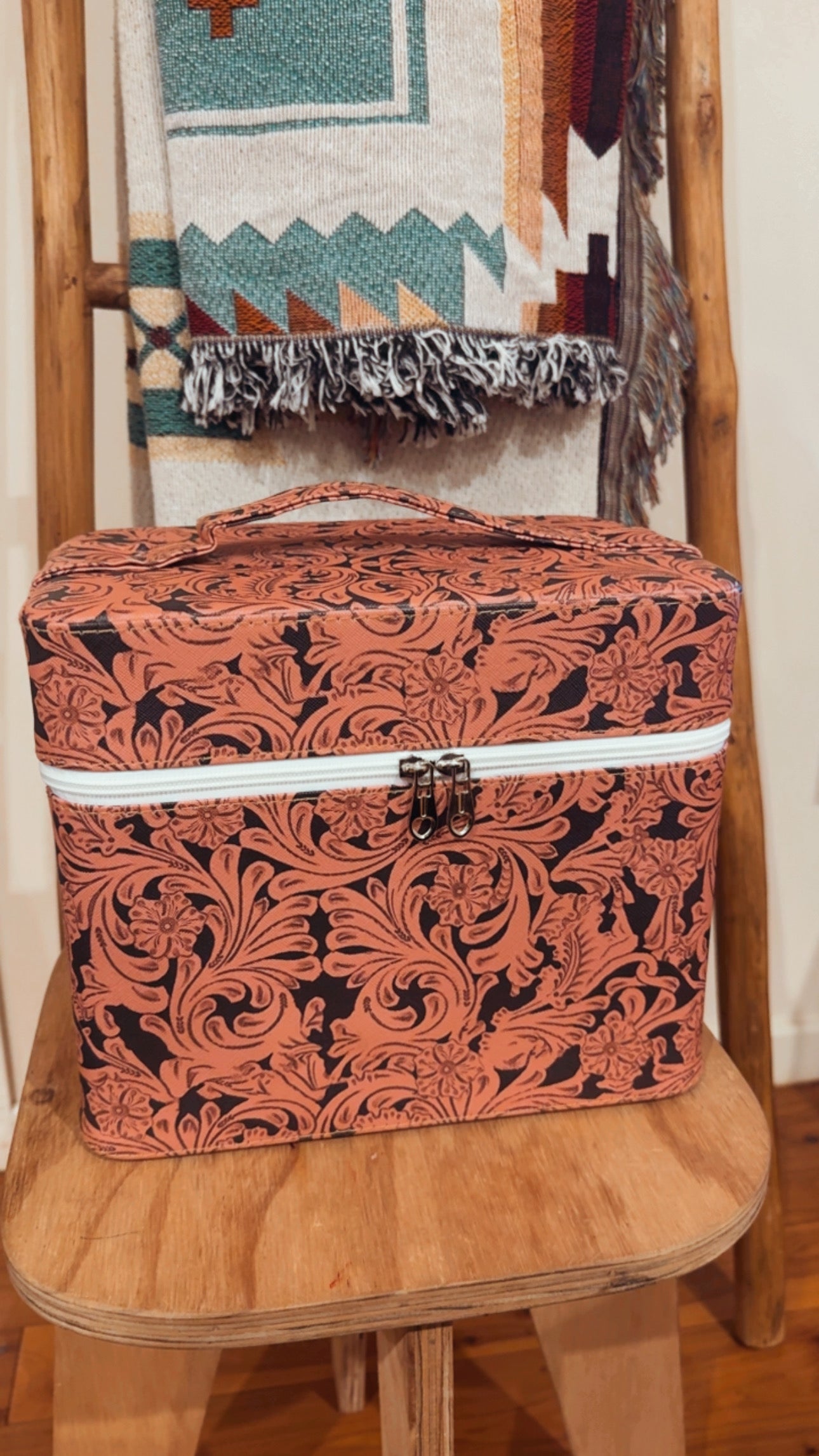 Tooled Leather Print Hard Makeup/Toiletry Bag - The Western Boho Co