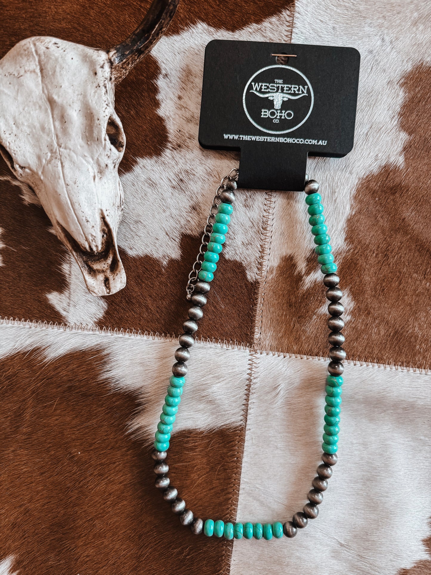 Turquoise + Silver Bead Necklace - The Western Boho Co