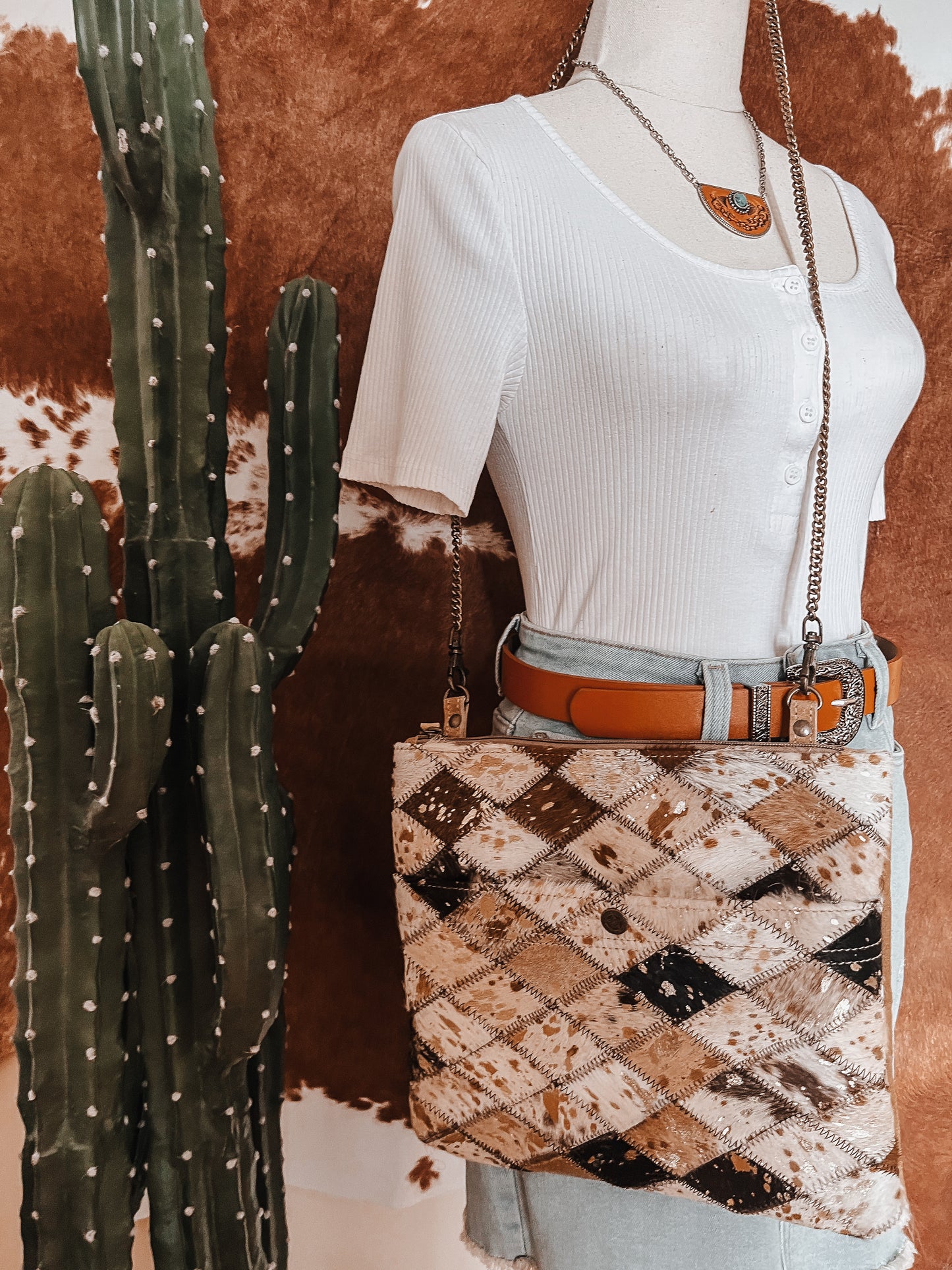 Diamond Patch + Gold Speckle Chain Crossbody Bag - The Western Boho Co