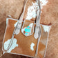 Beige Cross Stitch + Turquoise Gem Cowhide Tote