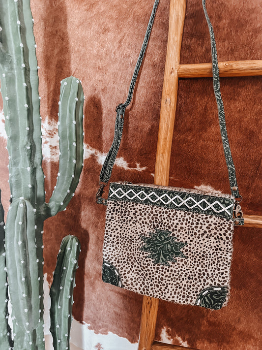 Olive Green Aztec + Speckle Cowhide Crossbody - The Western Boho Co