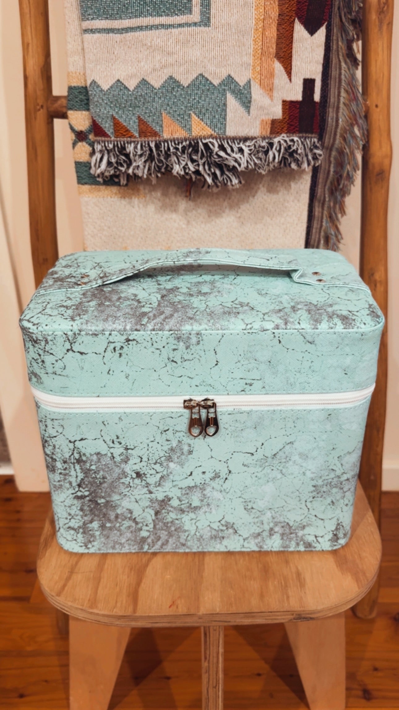 Turquoise Print Hard Makeup/Toiletry Bag - The Western Boho Co