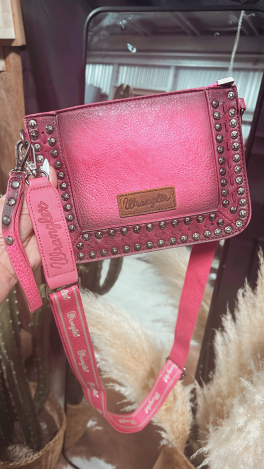 Pink Wrangler Studded Clutch/Crossbody Bag - The Western Boho Co