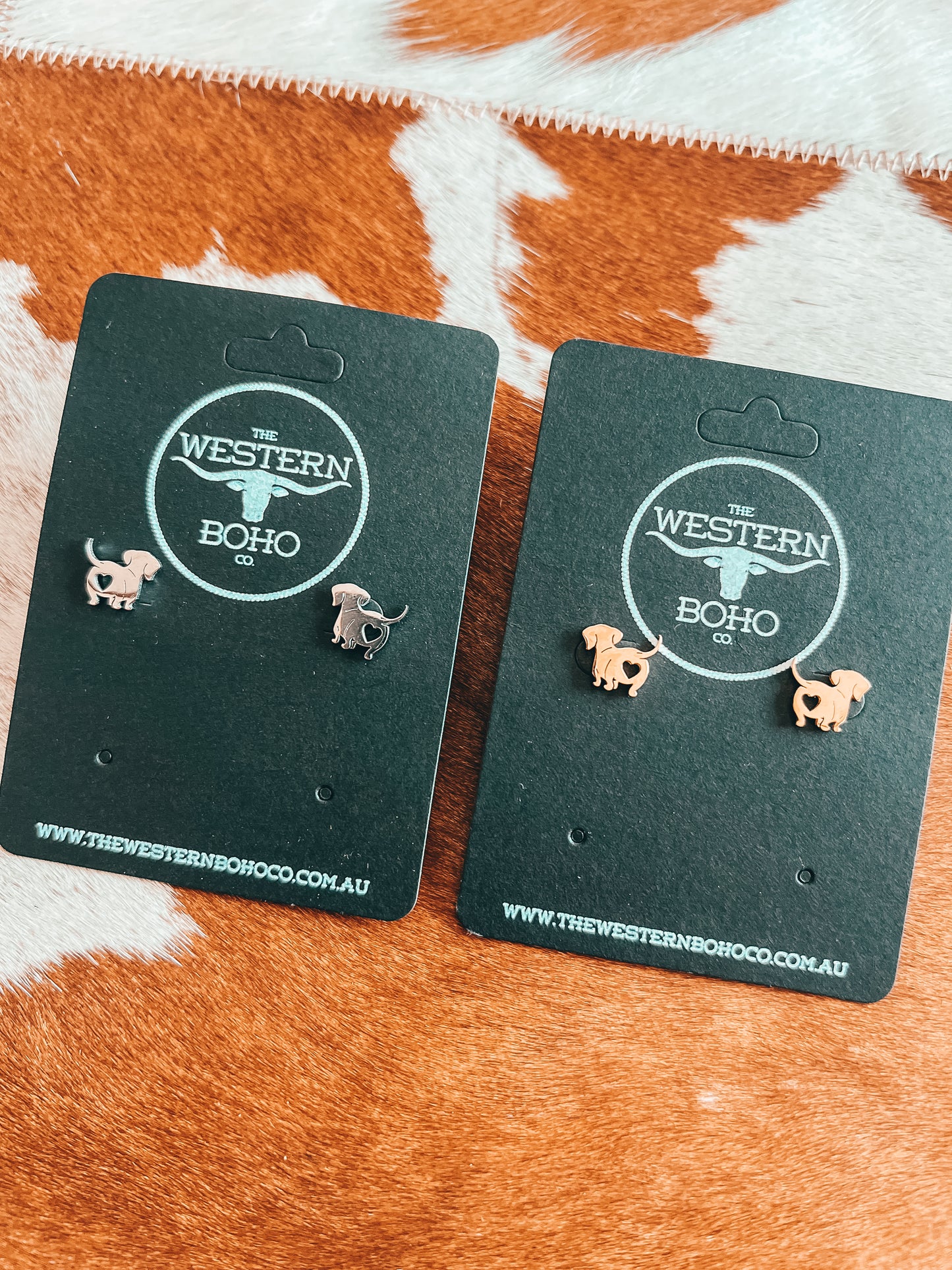 Dachshund Heart Studs - The Western Boho Co