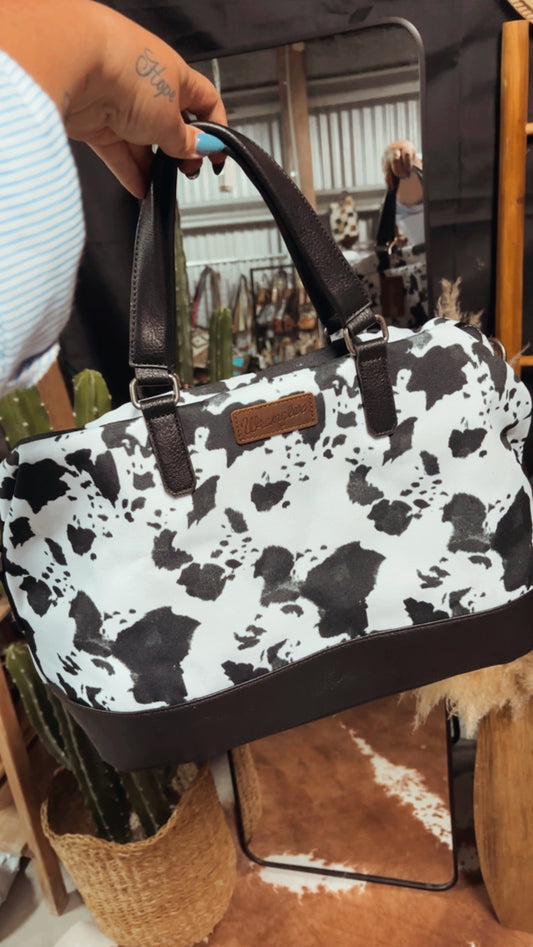 Wrangler Black Cow Print Overnight Bag - The Western Boho Co