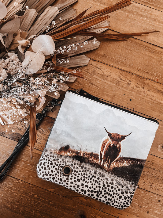 Highlander + Speckle Cowhide Clutch - The Western Boho Co