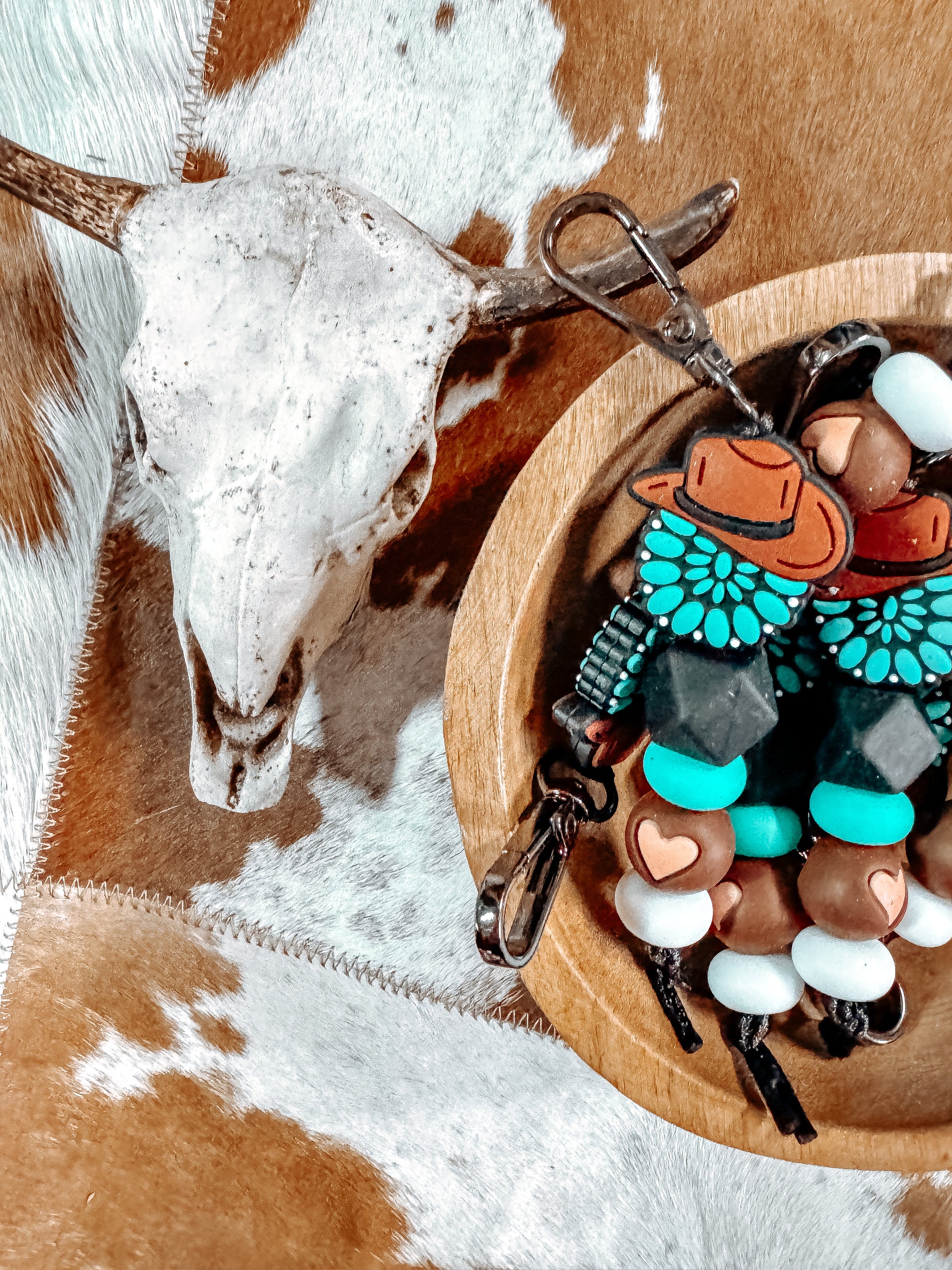 Hat + Turquoise Bead Keyring - The Western Boho Co