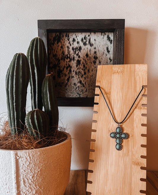 Turquoise Cross + Black Leather Necklace - The Western Boho Co