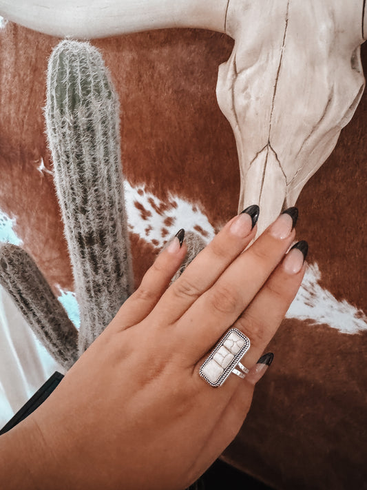 3 Stone White Adjustable Western Ring - The Western Boho Co