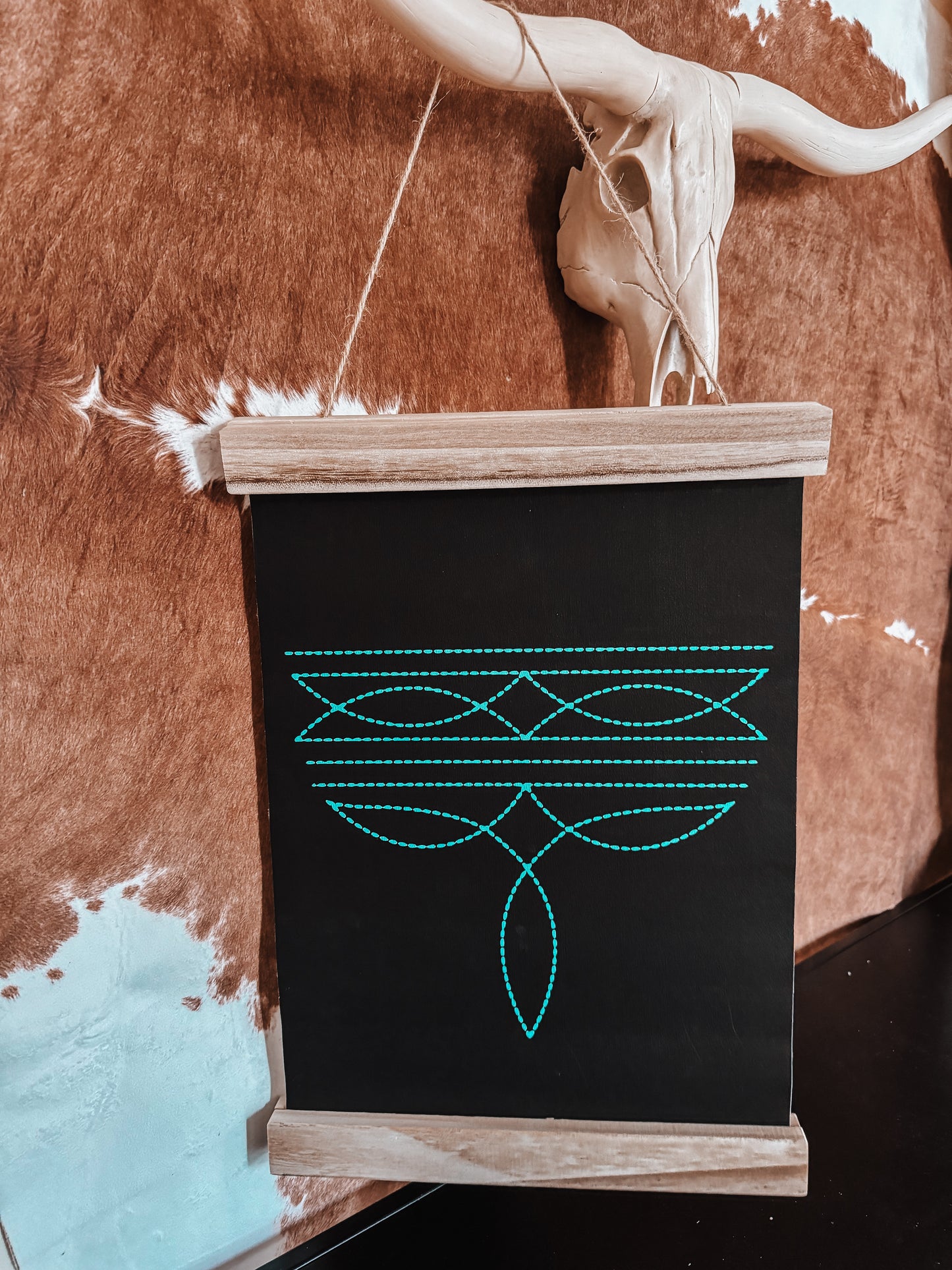 Turquoise Boot Stitch Hanging Canvas Frame - The Western Boho Co