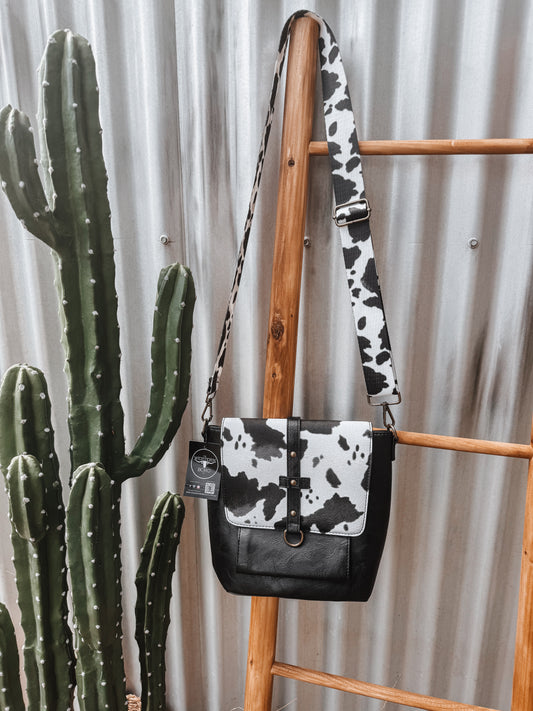 Black + Cow Print Crossbody Bag - The Western Boho Co