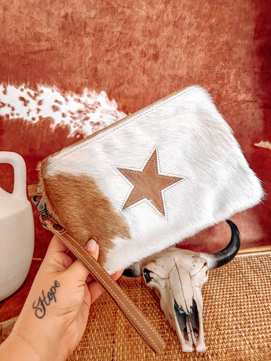 Tan Star Cowhide Clutch - The Western Boho Co