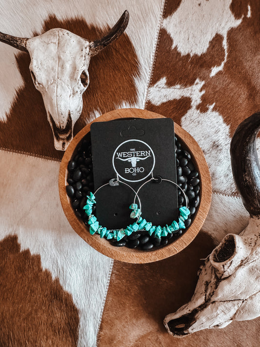 Turquoise Stone Hoops - The Western Boho Co