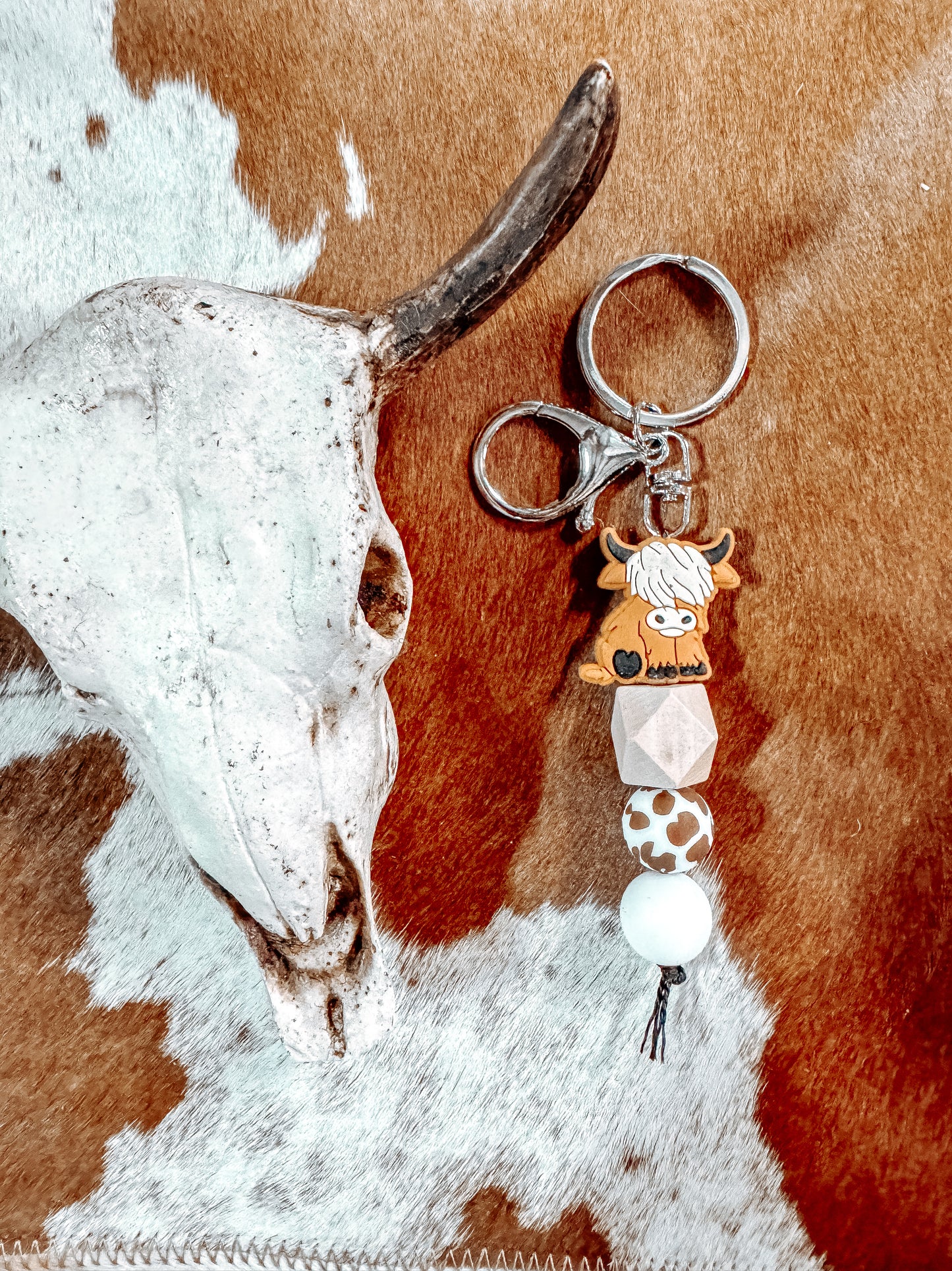 Highland Bead & Cow Print Keyring - The Western Boho Co