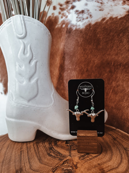 Bullhead + Turquoise Stone Earrings - The Western Boho Co