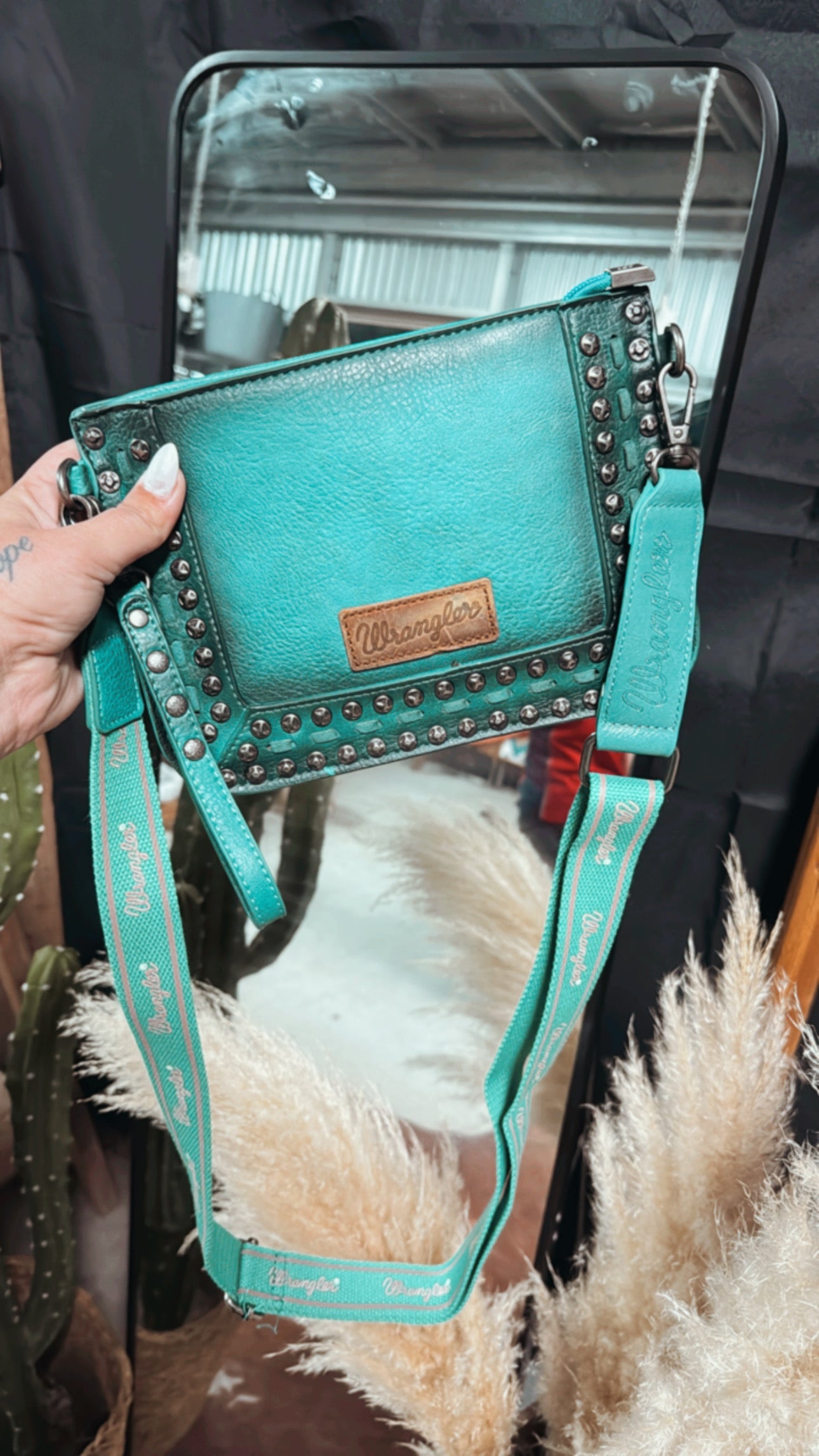 Turquoise Wrangler Studded Clutch/Crossbody Bag - The Western Boho Co