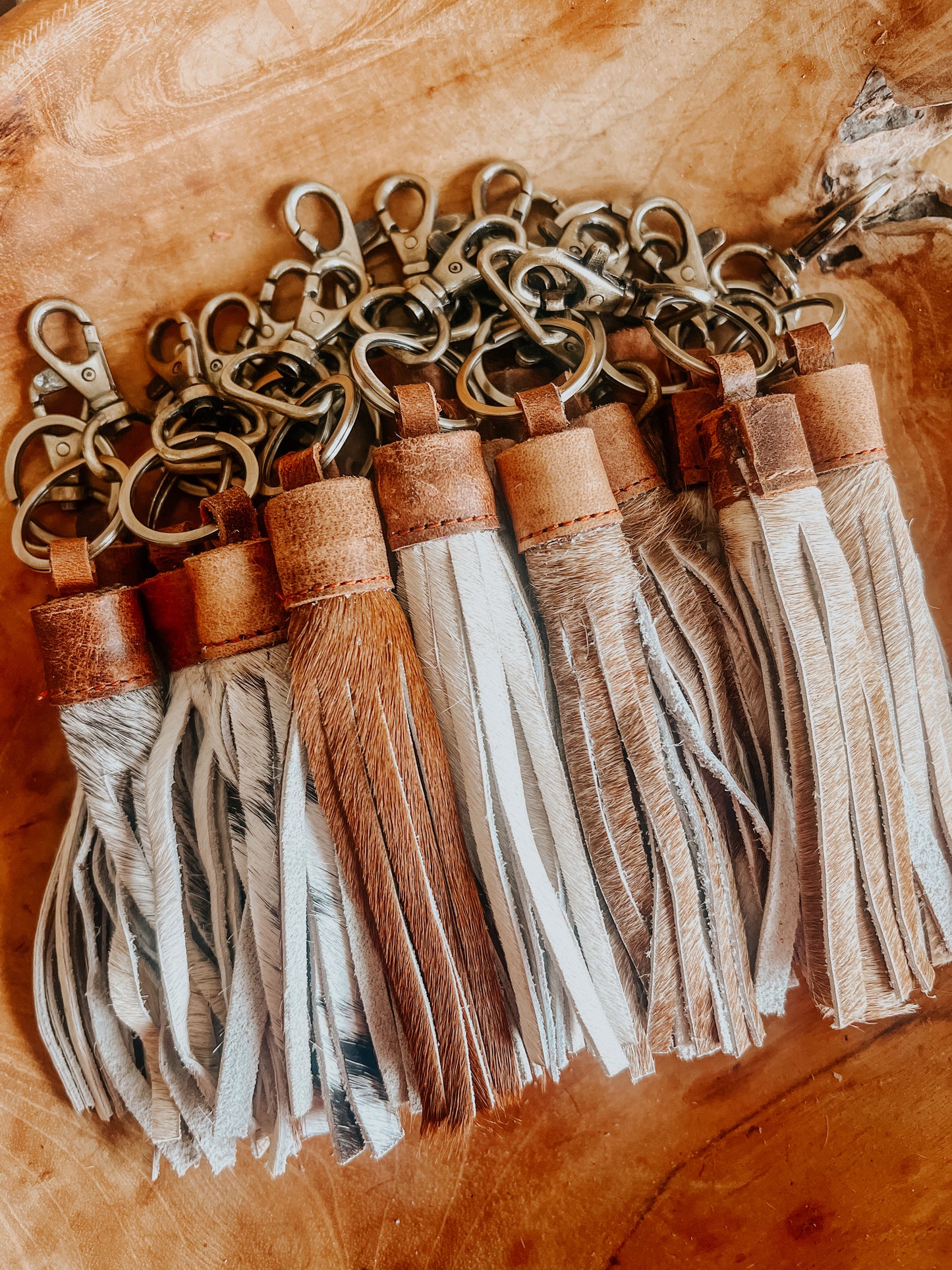 Cowhide Brass Tassel Keyring - The Western Boho Co