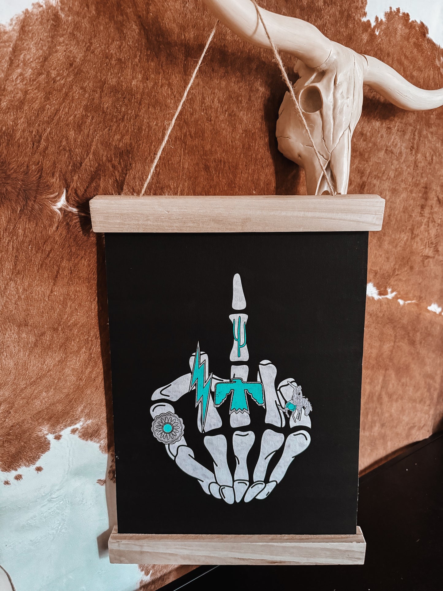 Skeleton Finger + Turquoise Jewellery Hanging Canvas Frame - The Western Boho Co