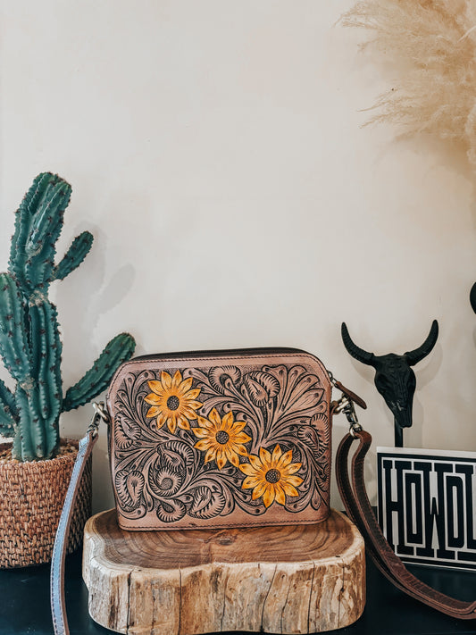 Sunflower Tooled Leather Bag