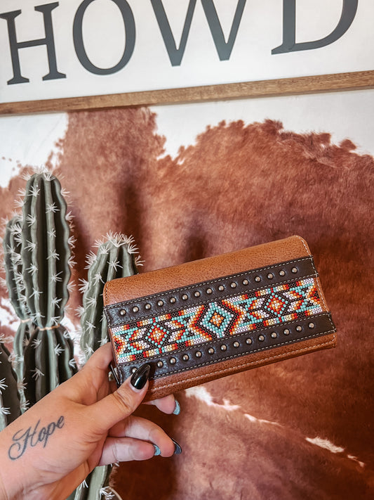 Aztec Bead Tan Wallet - The Western Boho Co