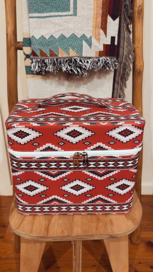 Aztec Print Hard Makeup/Toiletry Bag - The Western Boho Co