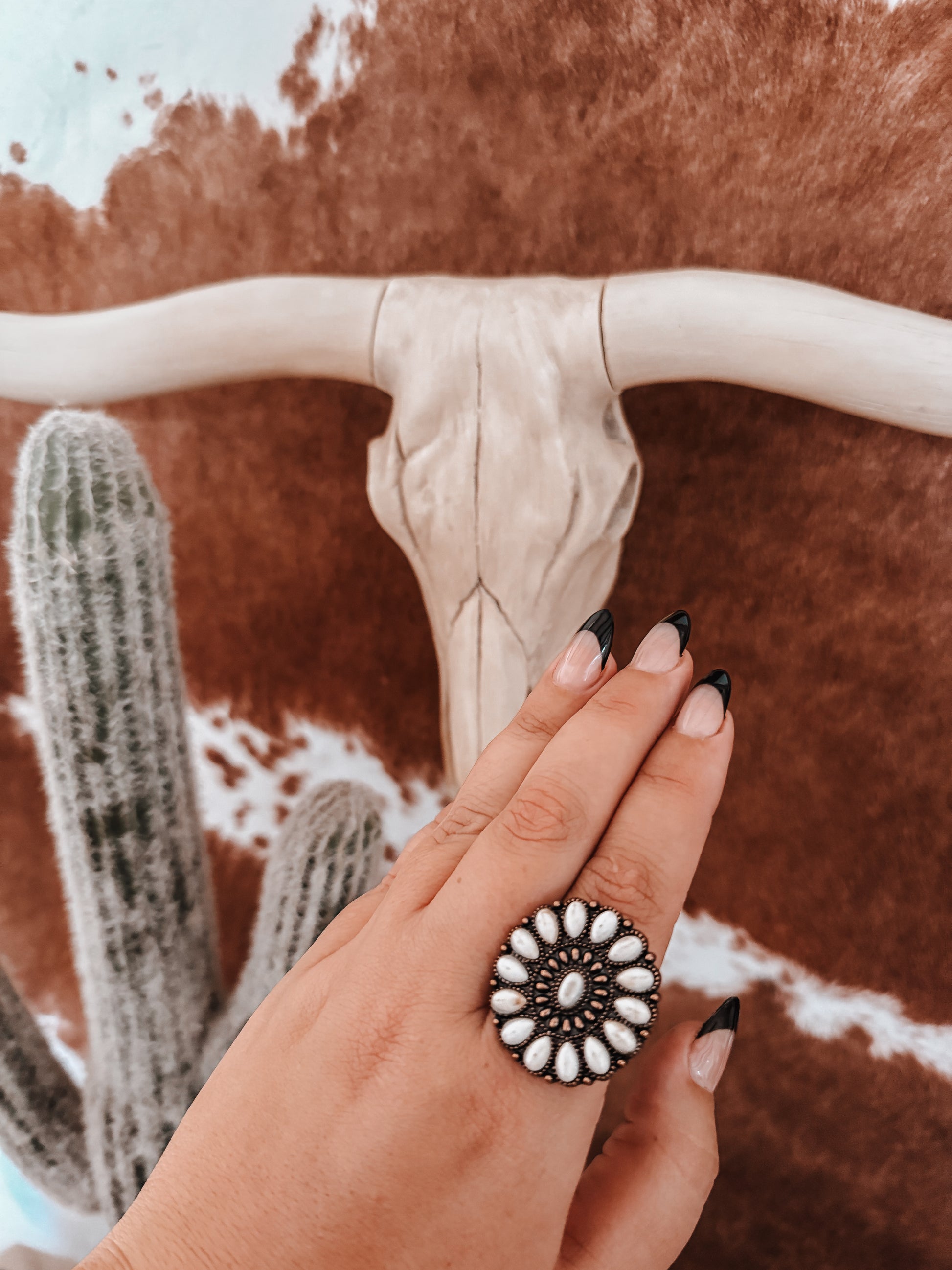 Brass + White Stone Adjustable Western Ring - The Western Boho Co