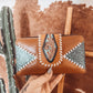 Tan + Turquoise Cross Stitch Wallet - The Western Boho Co