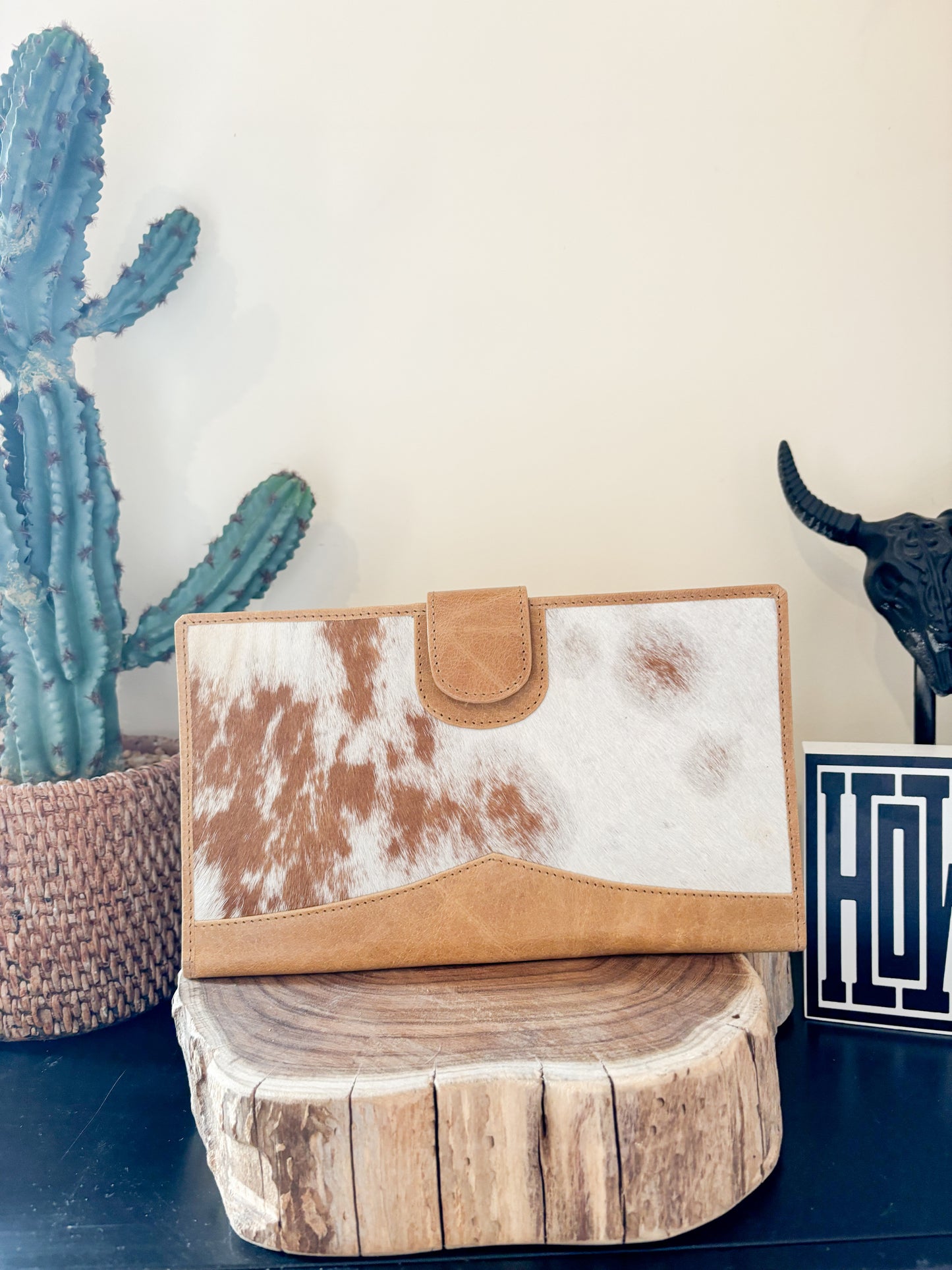 Tan Leather Cowhide Large Wallet