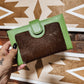 Green Leather + Tan Cowhide Wallet - The Western Boho Co