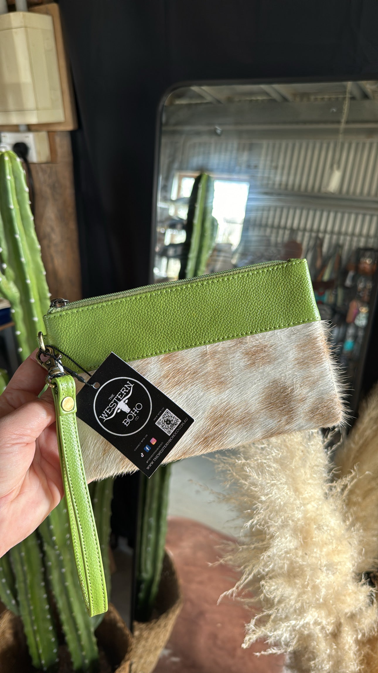 Small Green Cowhide Clutch - The Western Boho Co