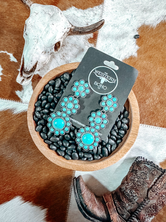 3 Tier Flower Turquoise Earrings - The Western Boho Co