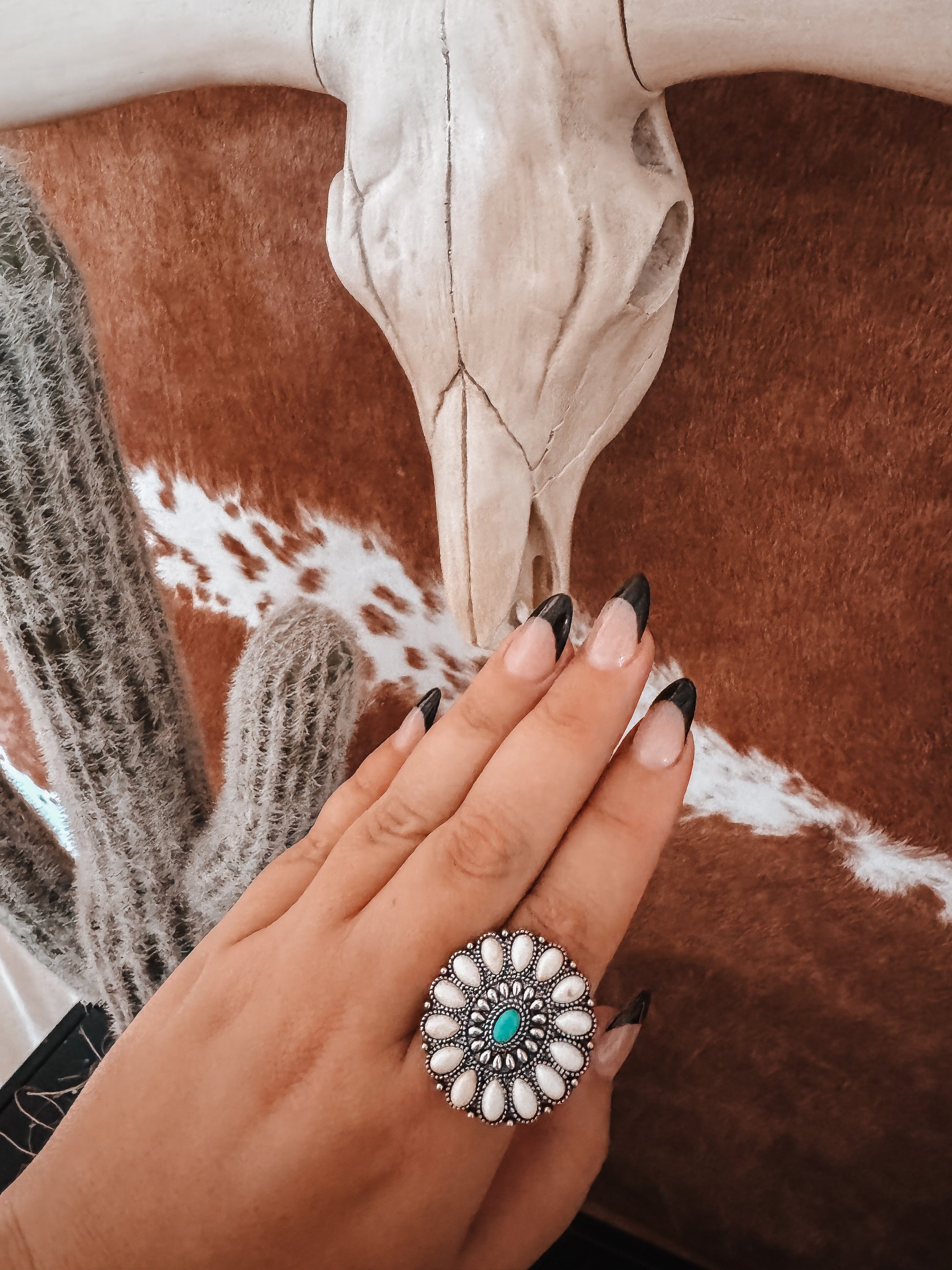 White + Turquoise Stone Adjustable Western Ring - The Western Boho Co