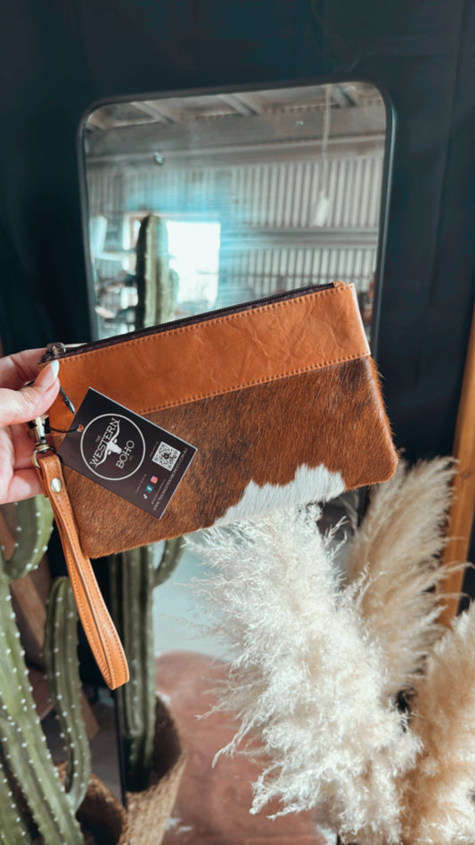 Small Tan Cowhide Clutch - The Western Boho Co